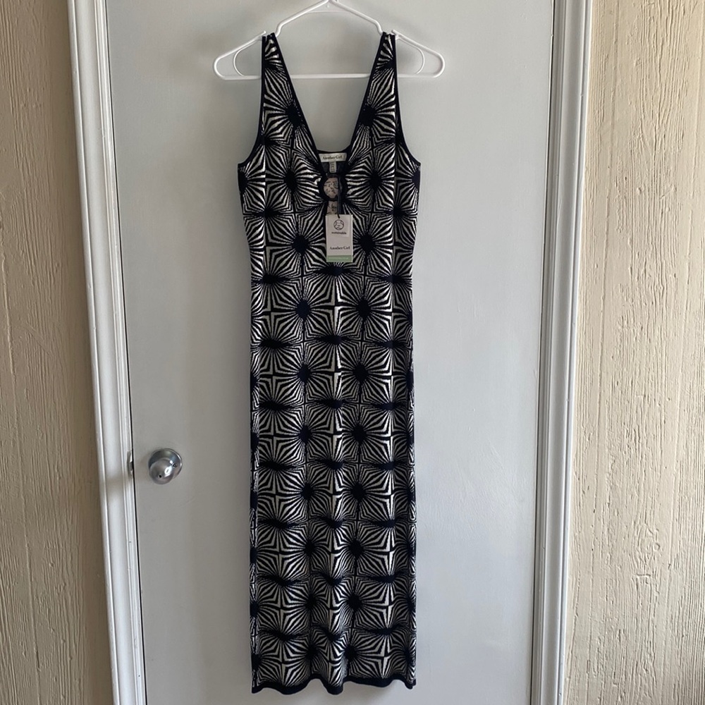 Another Girl Black and White Hoop Front Midi Dress NWT